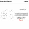 Picture of M4-0.7 x 25mm Flat Head Socket Cap Screws, Stainless Steel 18-8 (304), Bright Finish, DIN 7991, Allen Socket Drive, 50 PCS