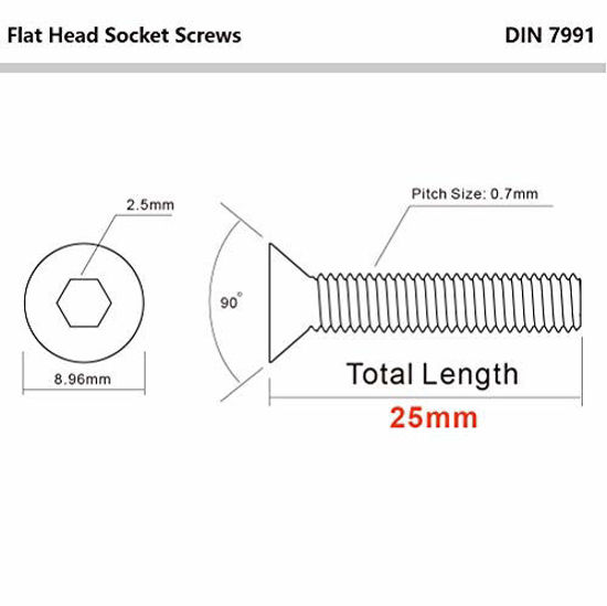 GetUSCart M40.7 x 25mm Flat Head Socket Cap Screws, Stainless Steel