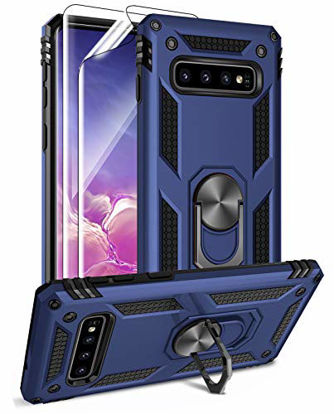 Picture of Samsung Galaxy S10 Case with HD Screen Protectors, Androgate Military-Grade Metal Ring Holder Kickstand 15ft Drop Tested Shockproof Cover Case for Samsung Galaxy S10 (2019) Blue