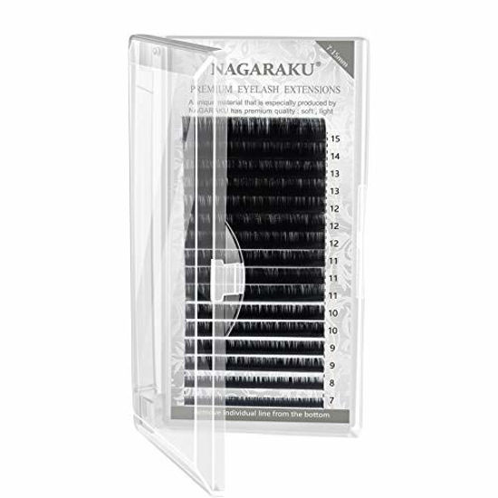 Picture of NAGARAKU Eyelash Extensions Individual Lashes 0.07mm J curl 7-15mm Mix Tray Classic Matte Black Soft Natural Faux Mink 16 rows