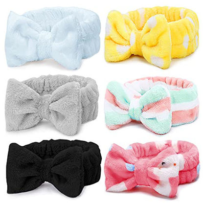 Picture of Spa Headband - 6 Pack Bow Hair Band Women Facial Makeup Head Band Soft Coral Fleece Head Wraps For Shower Washing Face (Multi-colored G)