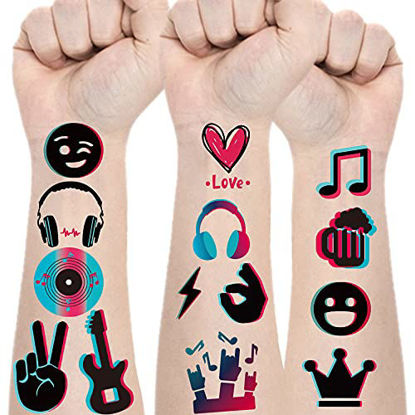 Picture of Music Temporary Tattoos Stickers (94 Styles), Mixed Style Hand Wrist Body Art for Kids Boys Girls Birthday Gifts Disco Music Party Supplies Decorations Favors