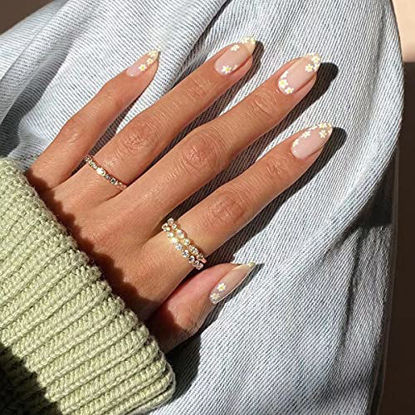 Picture of IMSOHOT Oval Fake Nails Glossy Press on Nails Natural Flowers Round Nails Medium Acrylic Fake Fingernails for Daily Use