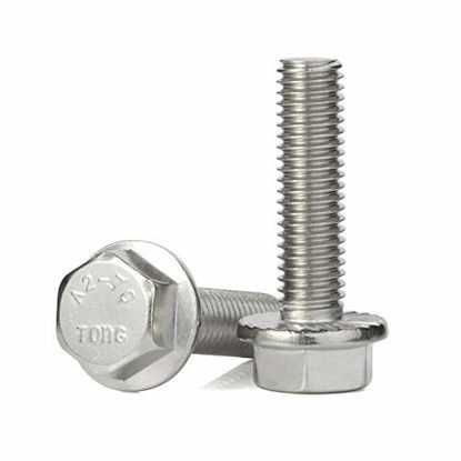 Picture of M10-1.5 x 20mm Flanged Hex Head Bolts Flange Hexagon Screws, Stainless Steel 18-8 (304), Plain Finish, DIN 6921, Quantity 5