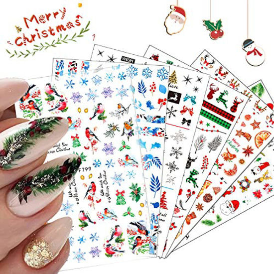 Picture of 10 Sheets Christmas Nail Art Stickers Decals, 3D Self-Adhesive Nail Stickers with Snowflake Santa Claus Snowman Elk Bell Christmas Tree Nail Deisgn for Women Girls Christams Nail Decorations