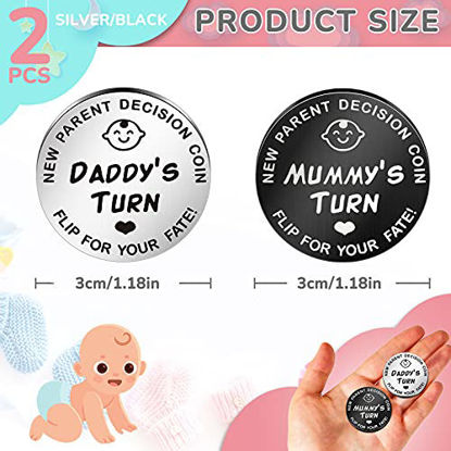 Picture of 2 Pieces Fun New Parents Decision Coin Double-Sided Decision Making Coin New Baby Presents Pregnancy Presents for First Time Mom New Dad Presents for Christmas Thanksgiving Sliver and Black