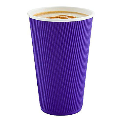 Picture of 20 Ounce Paper Coffee Cups, 10 Ripple Wall Disposable Paper Cups - Leakproof, Recyclable, Royal Purple Paper Hot Cups, Insulated, Matching Lids Sold Separately - Restaurantware