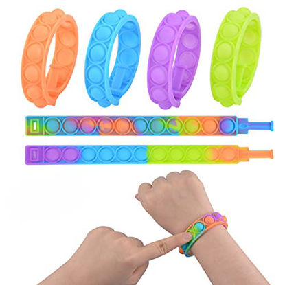 Picture of Push Pop Bubble Wristband Fidget Toys, Set of 6 Wearable Autism Special Needs Stress Reliever ,Hand Finger Press Silicone Bracelet Toy for Kids and Adults (Multicolor-6)