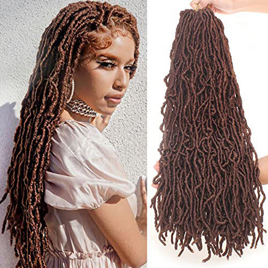 GetUSCart- Leeven 24 Inch Goddess New Soft Locs Crochet Braids 1 Pack Brown  Pre-looped Messy Soft Locs Crochet Hair Distressed Faux Locs Hair for Women  21 Strands/Pack