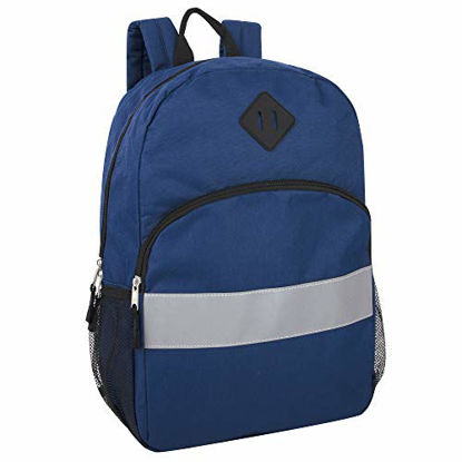 Picture of Solid Color Backpack for School - Backpack with Reflector Strip, Side Pockets, Padded Straps (Blue)
