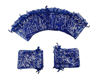 4x6, Blue Ankirol 100pcs Sheer Organza Favor Bags for Wedding Baby Shower Rattan Print Gift Bags Samples Display Drawstring Pouches 