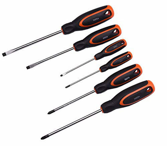 Picture of Edward Tools PRO Magnetic Screwdriver Set of 6 Screwdrivers - 3 Slotted / 3 Phillips - Magnetized Heavy Duty CRV Tight Bite Non Rust Tips - Screwdriver Sets include ErgoGrip Handles