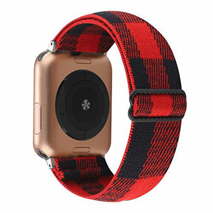 Picture of Adjustable Elastic Watch Band Compatible with Apple Watch 38mm 40mm 41mm, Nylon Stretchy Solo Loop Bracelet Women Replacement for iWatch Bands Series SE/7/6/5/4/3/2/1 (Red Buffalo Plaid, 38mm/40mm/41mm)