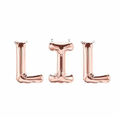 Picture of WULEEUPER Lil Balloons 16'' Lil Letter Balloons Banner Sorority Sister Little Balloons Big Little Reveal Day Props (Rose Gold)