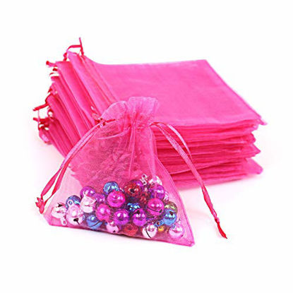 Picture of 100Pcs Hot Pink Organza Bags 3x4 inches Organza Gift Bags Small Mesh Bags Drawstring Gift Bags Christmas Drawstring Organza Gift Bags (3x4 inches Hot Pink)