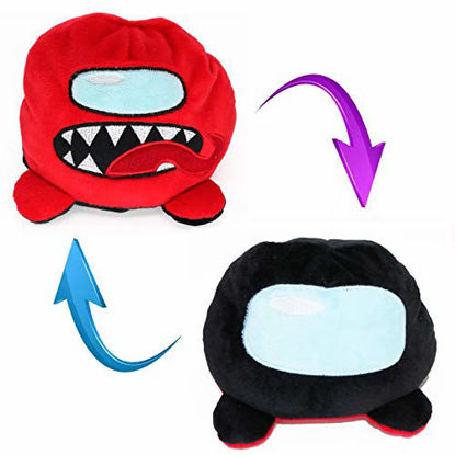Picture of Among Us Reversible Double Sided Stuffed Plushie Plush Toy - Plush Reversible Plush Toy Double-Sided Flip for Game Fans, Expressions Doll Reversible Stuffed Plushie Toy (Black-RED)
