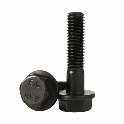 Picture of M8 x 40mm Flanged Hex Head Bolts Flange Hexagon Screws, Half Thread, Alloy Steel, Black Oxide Finish, Quantity 10