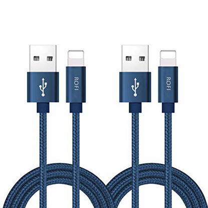 Picture of RoFI Phone Charger Cable, [2Pack 2 Feet] Nylon Braided Fast Charging USB Cord 0.6M Compatible Phone X 8 8 Plus 7 7 Plus 6s 6s Plus 6 6 Plus 5 5S 5C SE Air Mini and Car Display (Blue)