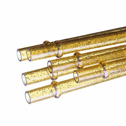 Picture of Dakoufish BPA-Free 12 Piece 11 Inch Reusable Clear Plastic Glitter Sparkle Drinking Straw Plus one Cleaning Brush (Gold,11inch)