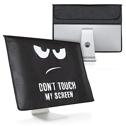 kwmobile Cover Compatible with 24-26 Monitor Dont Touch My Screen White/Black with Extra Storage