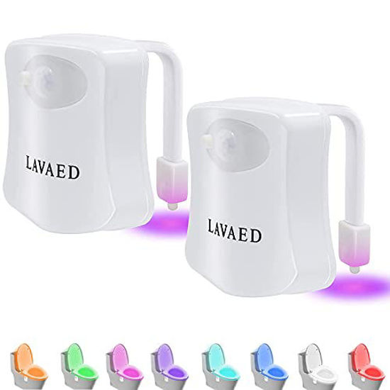 Picture of 2 Pack Motion Activated Toilet Night Light, 8 Colors Changing LED Toilet Bowl Lights, Sensor Bathroom Seat Nightlight