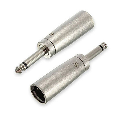 Picture of HTTX XLR to 6.35mm Adapter, Mono 1/4" 6.35mm Male to XLR Male Connector Professional Metal Construction Mic Jack Plug Converter (2 Pack)