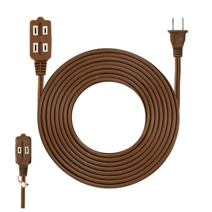 Picture of 12 Feet Brown Extension Cord, 3 Outlet 2 Prong 16 Gauge Cable, Indoor use, 3 Receptacle Cube Tap, Extension Cord - by Revpex