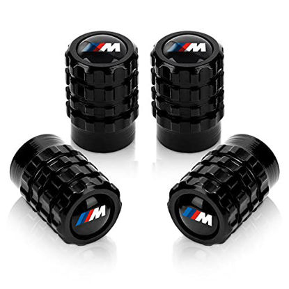 Picture of 4 Pcs Tire Valve Stem Caps,Black Metal Wheel Car Air Valve Caps for BMW X1 X3 M3 M5 X1 X5 X6 Z4 3 5 7 Series Logo Styling Decoration Accessories