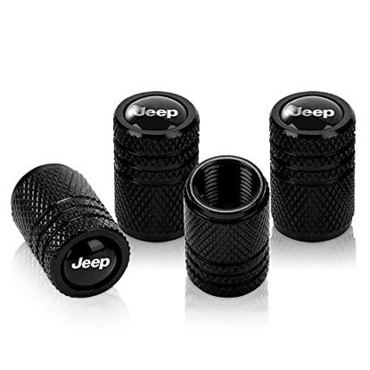 Picture of Wheel Tire Valve Stem Caps Metal Car Air Valve Caps Suit for Jeep Wrangler Accessories for Jeep Grand Cherokee Logo Styling Decoration Accessories,4 Pcs Black