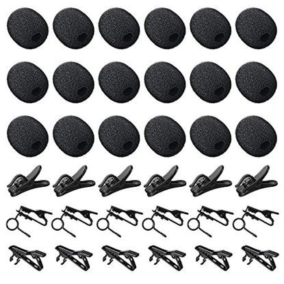 Picture of 36 Pieces Lapel Mic Clips Sponge Cover Kit 18 Pieces Mental Lavalier Microphone Clip Plastic Lavalier Wire Clips 18 Pieces Foam Windscreen Cover Lapel Mic Windscreen Foam Covers for Interview Video