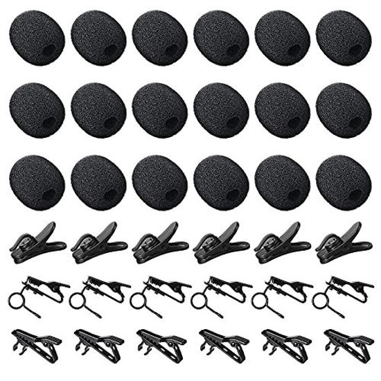 Picture of 36 Pieces Lapel Mic Clips Sponge Cover Kit 18 Pieces Mental Lavalier Microphone Clip Plastic Lavalier Wire Clips 18 Pieces Foam Windscreen Cover Lapel Mic Windscreen Foam Covers for Interview Video