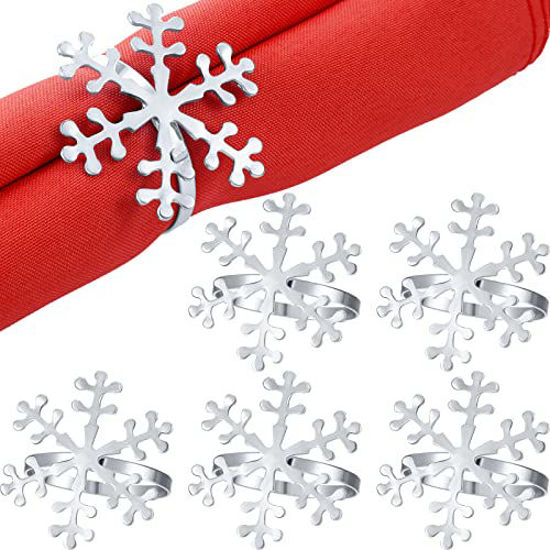Picture of Patelai Snowflake Napkin Rings Thanksgiving Christmas Napkin Holders Napkin Rings Exquisite Household Alloy Napkin Rings for Christmas Wedding (Silver, 6)
