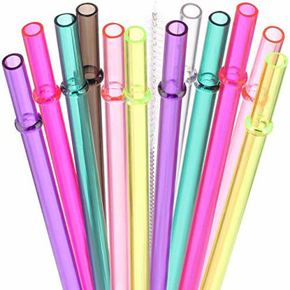 Picture of DAKOUFISH 11 Inch Clear Reusable Thick Tritan Replacement Drinking Straws for 24 oz & 40 oz Mason Jar Tumblers,Dishwasher safe,Set of 12 Pcs Straws with Cleaning Brush (11inch 7color)