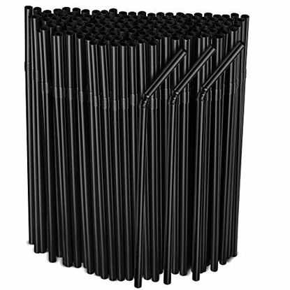 Picture of [500 Pack] Black Flexible Plastic Drinking Straws Disposable Straw 8'' inches Tall