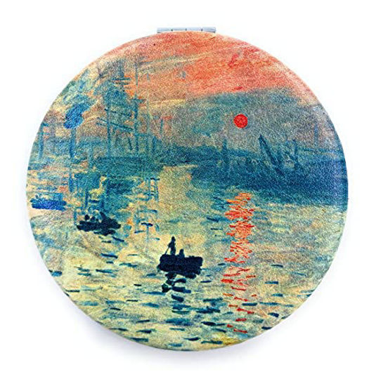 Picture of Compact Mirror Magnifying Makeup Mirror Pink Pocket Mirror Vintage Small Gifts for Women Claude Monet Art Prints Sunrise Artistic Makeup Gift