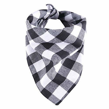 Picture of YAKA Pet Dog Bandana Triangle Bibs Scarf, Double-Cotton Plaid Printing Kerchief Set Accessories for Small and Medium Dog (Large/Neck Circumference suitable9.8-19inch, Black and White lattices)