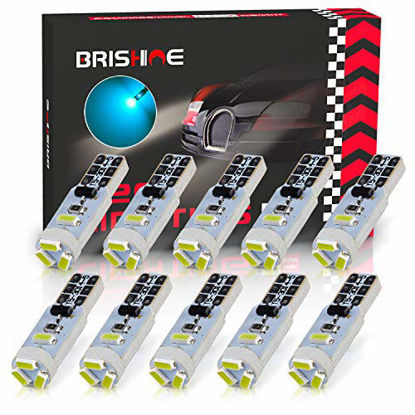 Picture of BRISHINE 10X T5 LED Bulbs Extremely Bright Ice Blue 3014 Chipsets 74 2721 37 73 17 70 Wedge LED Bulbs for Interior Gauge Cluster Dashboard Instrument Panel Indicator Air Conditioning AC Lights