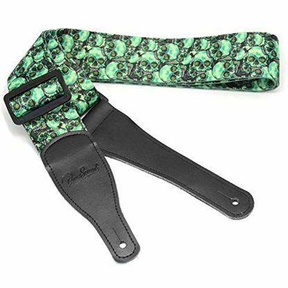 Picture of Skull Green Guitar Strap - Cool Nylon Strap with Ties for Electric & Acoustic, Bass Guitars