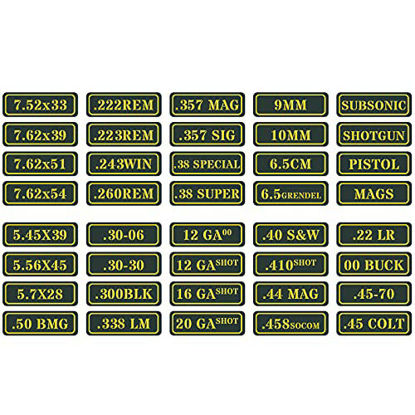 Picture of Ammo Can Vinyl Sticker Set Decal Label .410 .44 .45-70 .22 .223 .308 9MM .380 .45 5.56 7.62 (40 Pack/40 Varieties)Choose Your Version