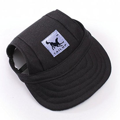 Picture of leconpet Baseball Caps Hats with Neck Strap Adjustable Comfortable Ear Holes for Small Medium and Large Dogs in Ourdoor Sun Protection (M, Black)