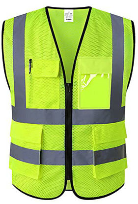 Picture of XIAKE Mesh Safety Vest High Visibility Reflective Vest with Pockets and Zipper, Meets ANSI/ISEA Standards,Yellow,X-Large