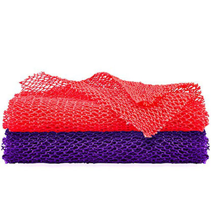 Picture of 2 Pieces African Net African Body Exfoliating Net African Net Sponge Bath Exfoliating Shower Body Scrubber Back Scrubber Skin Smoother for Daily Use or Stocking Stuffer (Purple, Rose Pink)