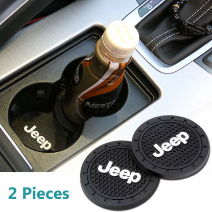 Picture of 2 Pcs 2.75 inch Car Interior Accessories Anti Slip Cup Mat for Jeep Grand Cherokee Wrangler Compass Cherokee Renegade Patriot Grand Comander Decoration,etc All Models