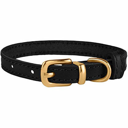 Picture of BRONZEDOG Leather Cat Collar with Buckle Adjustable Small Pet Collars for Kitten Black Brown Pink Purple Red Turquoise (Neck Size 7" - 9", Black)