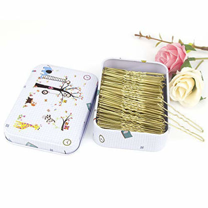 Picture of 200pcs U Shaped Hair Pins Black/Brown/Blonde/Silver with Cute Case, Hairpins for Buns, Premium Bobby Pins for Kids, Girls and Women, Great for All Hair Types(2.4 & 2 Inch) (Blonde)