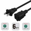 Picture of 6FT(1.8M) Polarized US 2-Prong Male-Female Extension Power Cord Cable, 2 Outlet Extension Cable Cord US AC 2-Prong Male/Female Power cable10A/125V,Nema 1-15P to 1-15R Cable Polarity