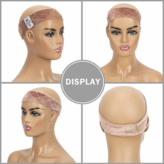 Picture of GEX Wig Grip Band Adjustable Wig Comfort Band with Adjustable Hook and Loop Fastener Non Slip Breathable Thin Head Hair Band to Keep Wig Secured and Prevent Headaches (Tan)