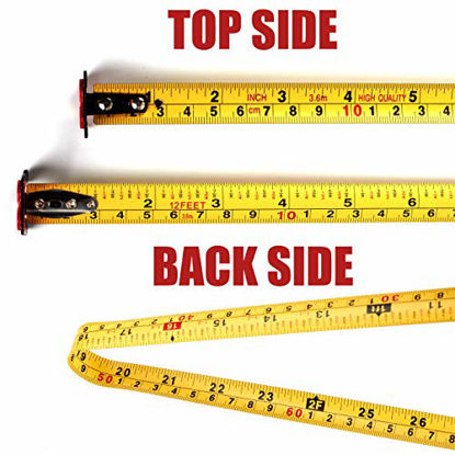 Picture of 12 Foot Measuring Tape Measure by Kutir - Easy to Read Both Side Dual Ruler, Retractable, Heavy Duty, Magnetic Hook, Metric, Inches and Imperial Measurement, Shock Absorbent Rubber Case