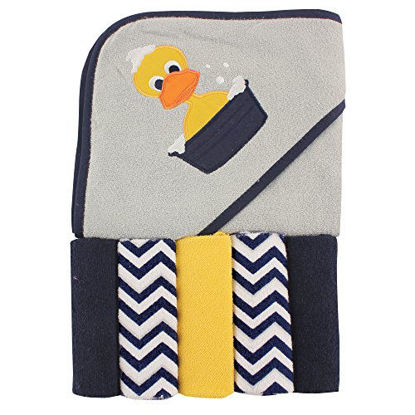 Picture of Luvable Friends Unisex Baby Hooded Towel with Five Washcloths, Duck, One Size
