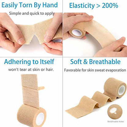 Picture of 12 Pack Self Adherent Cohesive Bandage Wrap, 2 x 5 Yards, Stretch Self-Adherent Tape - Athletic Elastic Cohesive Bandage - for First Aid Medical, Sports, Ankle, Wrist Sprains